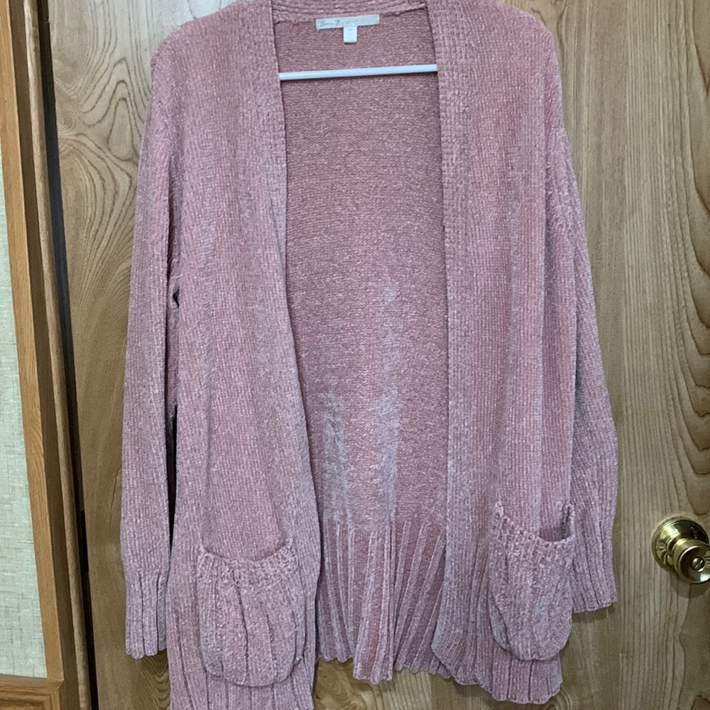 Seven7 open front rose colored, super soft cardigan, size medium
